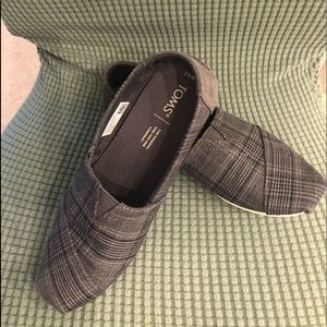 Tom’s grey plaid slip on shoes